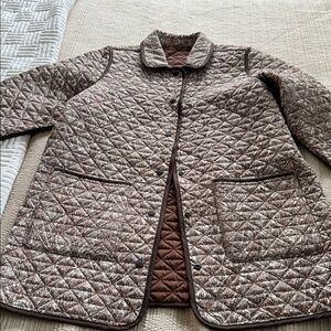 Lands' End Reversible Quilted Brown and Paisley Print Coat